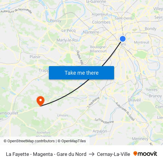 La Fayette - Magenta - Gare du Nord to Cernay-La-Ville map
