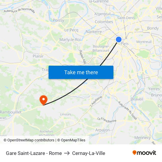 Gare Saint-Lazare - Rome to Cernay-La-Ville map