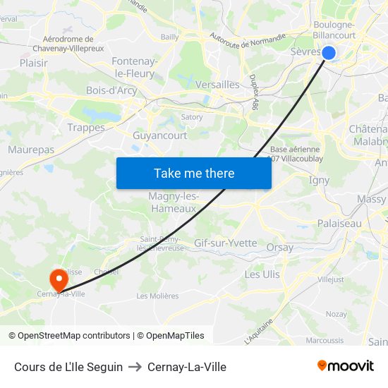 Cours de L'Ile Seguin to Cernay-La-Ville map