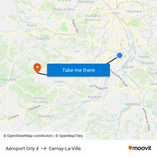 Aéroport Orly 4 to Cernay-La-Ville map