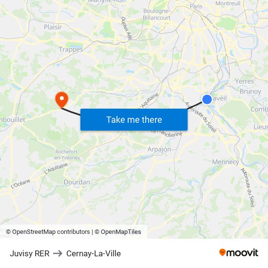 Juvisy RER to Cernay-La-Ville map