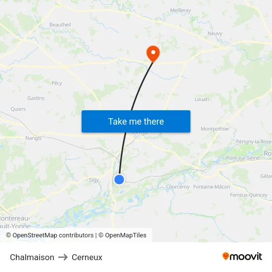 Chalmaison to Cerneux map
