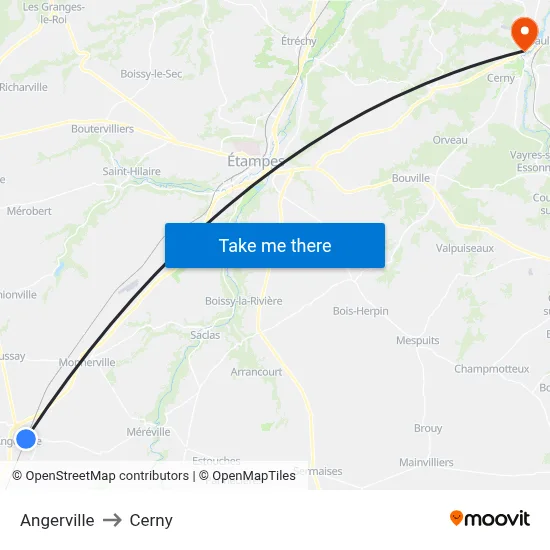 Angerville to Cerny map