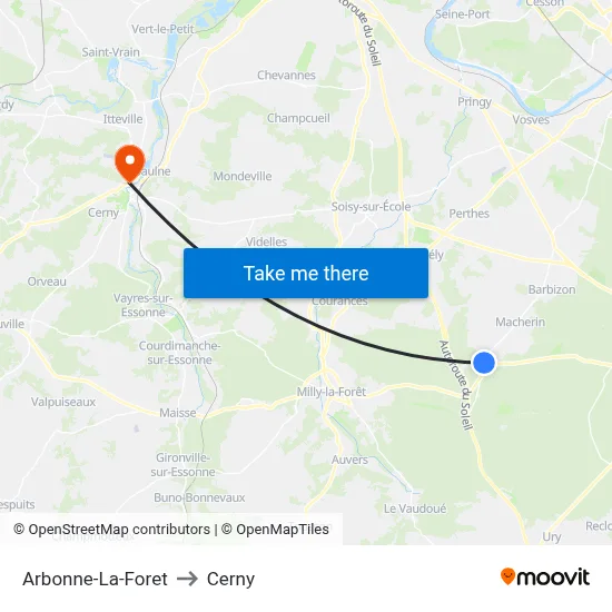 Arbonne-La-Foret to Cerny map