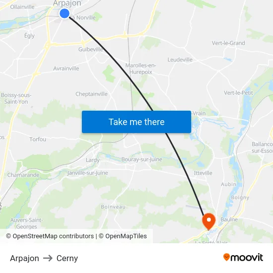 Arpajon to Cerny map