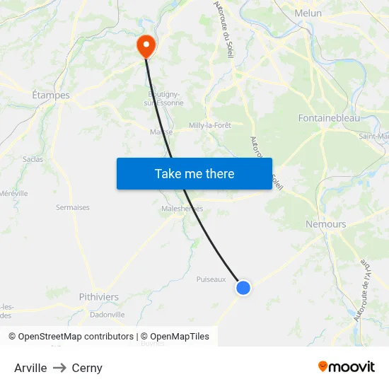 Arville to Cerny map