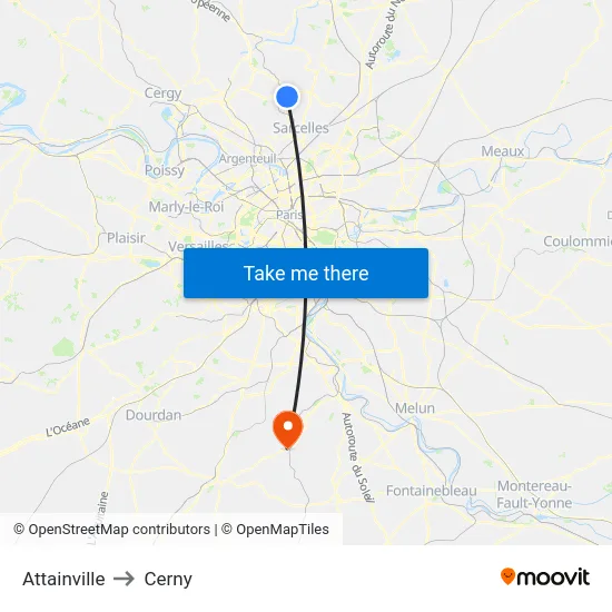 Attainville to Cerny map
