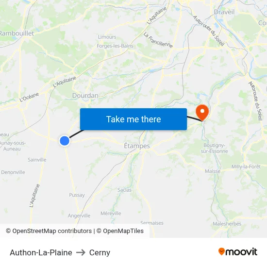 Authon-La-Plaine to Cerny map