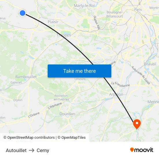 Autouillet to Cerny map
