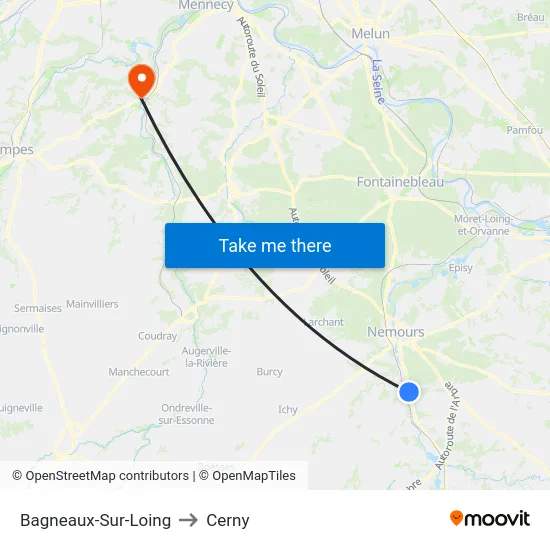 Bagneaux-Sur-Loing to Cerny map