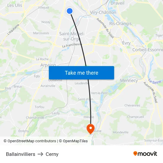 Ballainvilliers to Cerny map