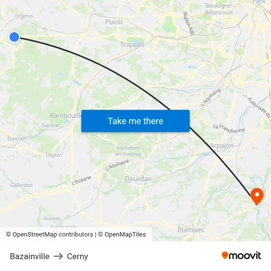 Bazainville to Cerny map