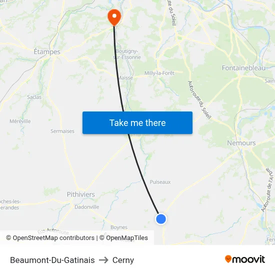 Beaumont-Du-Gatinais to Cerny map