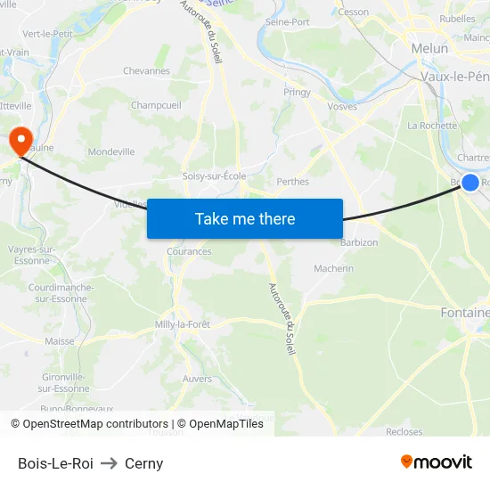 Bois-Le-Roi to Cerny map