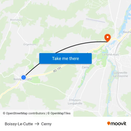 Boissy-Le-Cutte to Cerny map