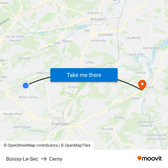 Boissy-Le-Sec to Cerny map