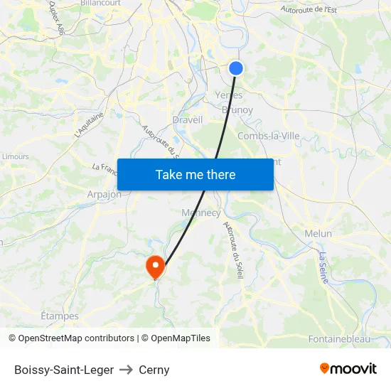 Boissy-Saint-Leger to Cerny map