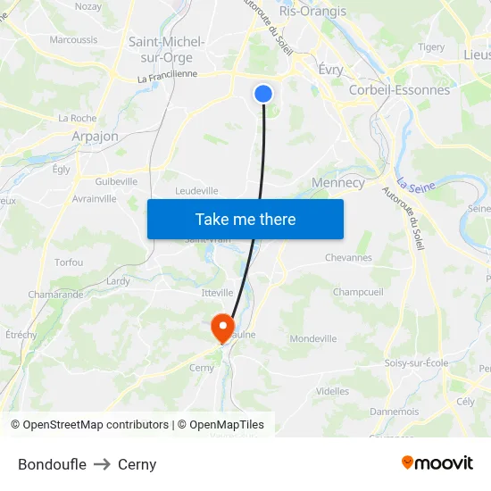 Bondoufle to Cerny map