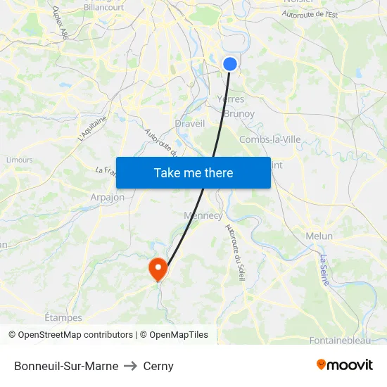 Bonneuil-Sur-Marne to Cerny map