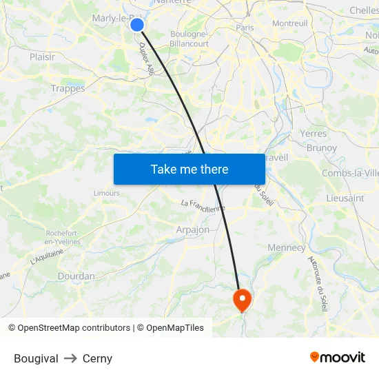 Bougival to Cerny map