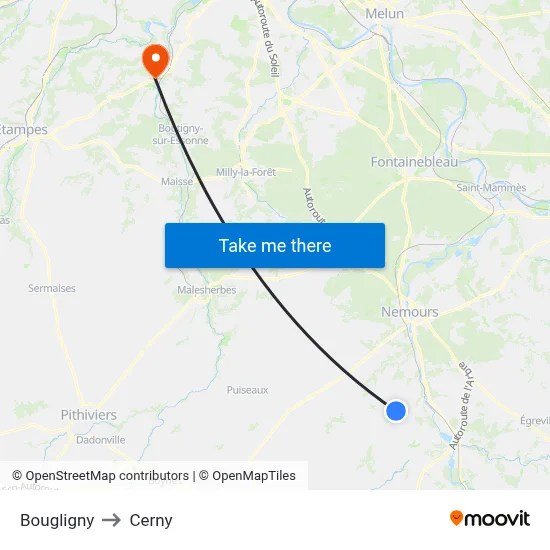 Bougligny to Cerny map