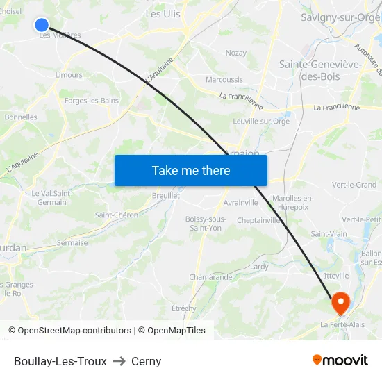 Boullay-Les-Troux to Cerny map