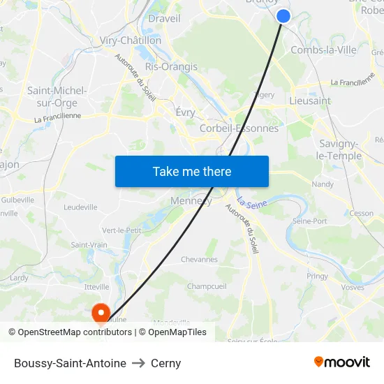 Boussy-Saint-Antoine to Cerny map