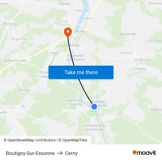 Boutigny-Sur-Essonne to Cerny map