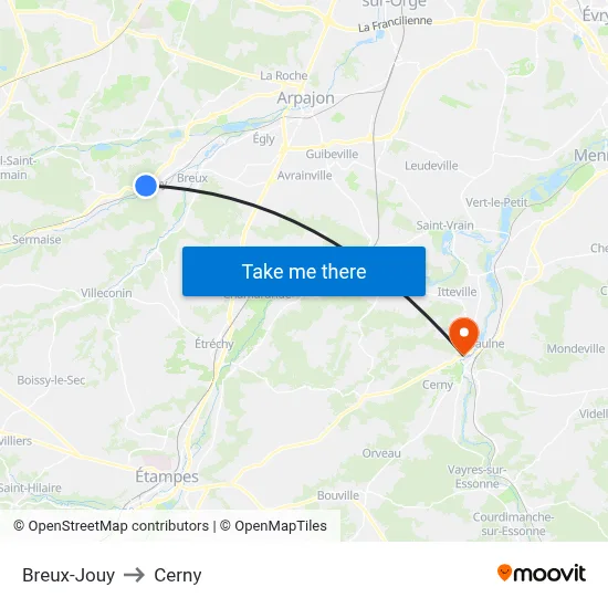 Breux-Jouy to Cerny map