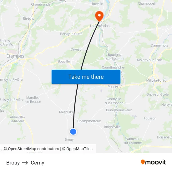 Brouy to Cerny map