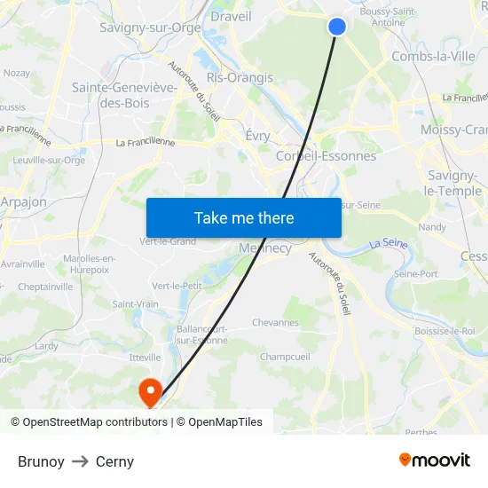 Brunoy to Cerny map