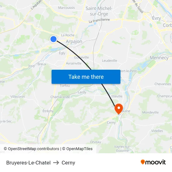 Bruyeres-Le-Chatel to Cerny map