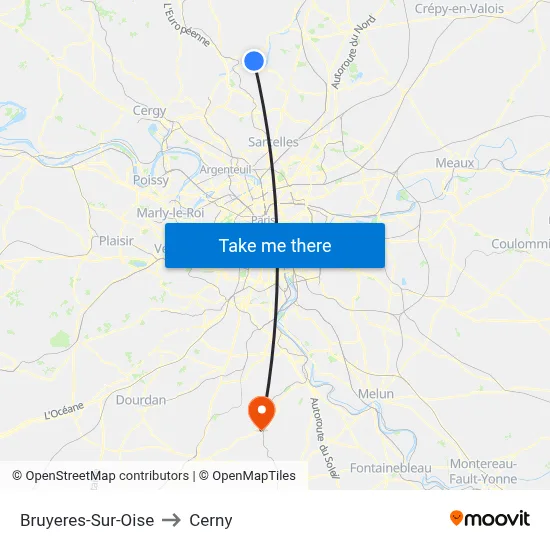 Bruyeres-Sur-Oise to Cerny map
