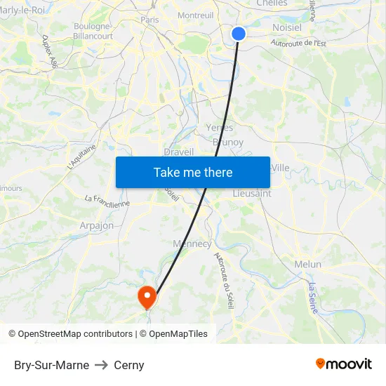Bry-Sur-Marne to Cerny map