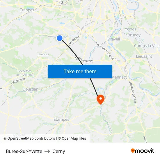 Bures-Sur-Yvette to Cerny map