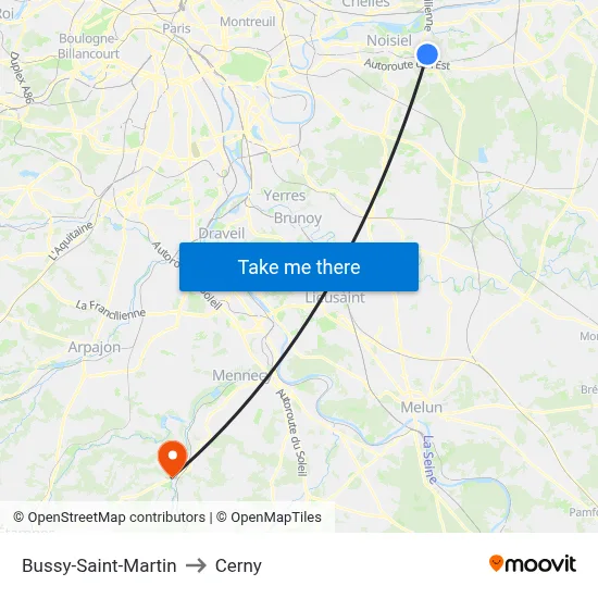 Bussy-Saint-Martin to Cerny map