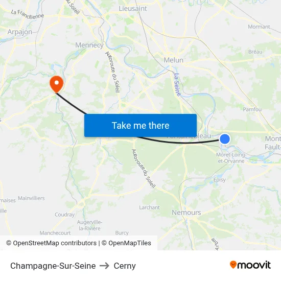 Champagne-Sur-Seine to Cerny map