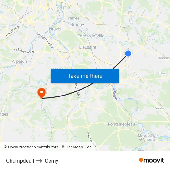 Champdeuil to Cerny map