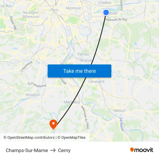 Champs-Sur-Marne to Cerny map