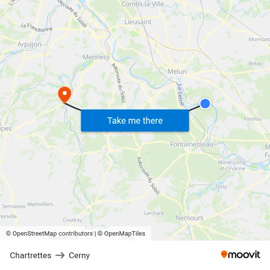 Chartrettes to Cerny map