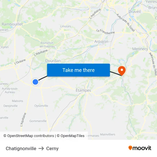 Chatignonville to Cerny map