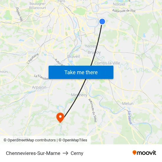 Chennevieres-Sur-Marne to Cerny map