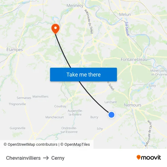 Chevrainvilliers to Cerny map