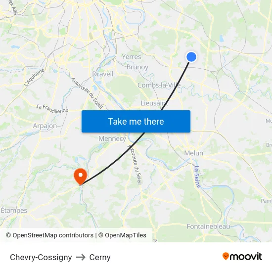 Chevry-Cossigny to Cerny map