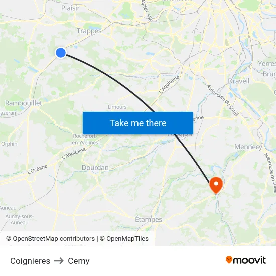Coignieres to Cerny map