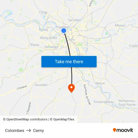 Colombes to Cerny map