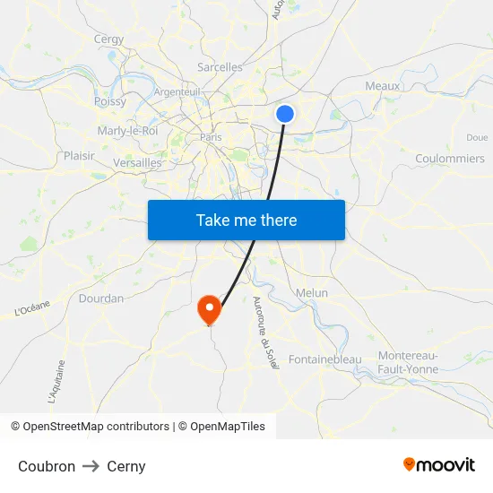 Coubron to Cerny map