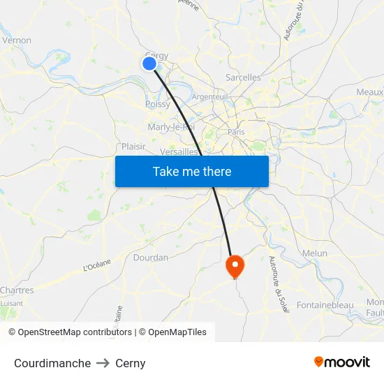 Courdimanche to Cerny map