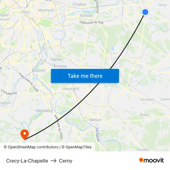 Crecy-La-Chapelle to Cerny map