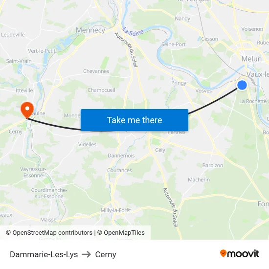 Dammarie-Les-Lys to Cerny map